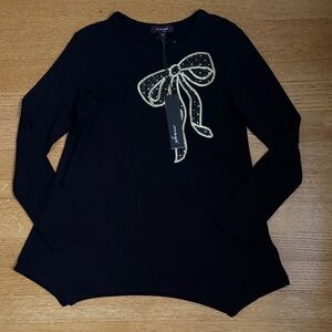 Imoga Black Tee with Glittering Gold Bow